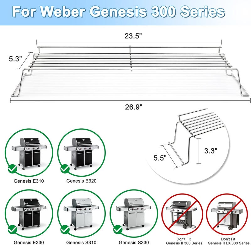 Adviace 65054 Grill Warming Rack for Weber Genesis 300 Series, Genesis E310, E320, E330, S310, S320, S330, Stainless Steel Warming Grates Replacement for Weber Genesis Grill Parts, Weber 81323, 62749. - Image 2